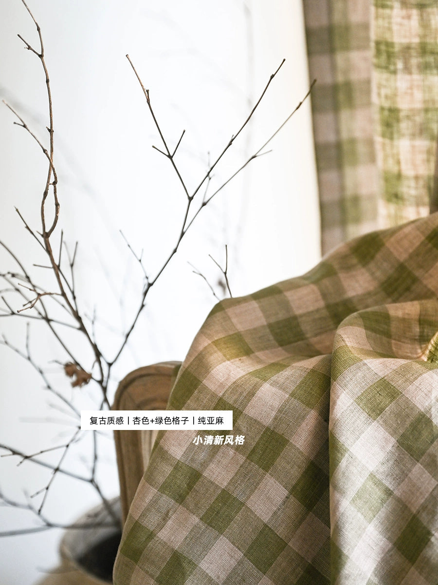 astoral Green Plaid Linen Curtains – Natural Light Window Drapes