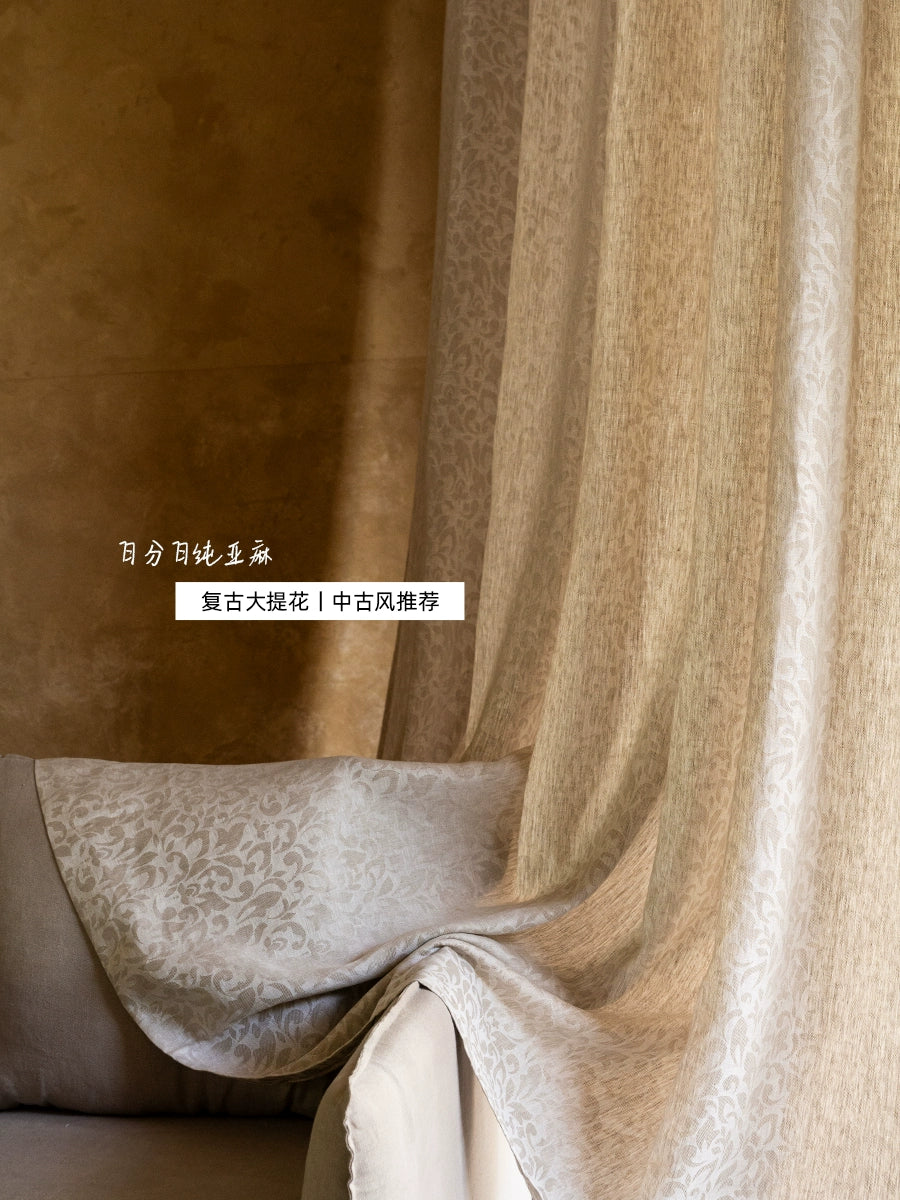 Natural Jacquard Pure Linen Curtains – Extra Wide 2.8m Light-Filtering Drapes