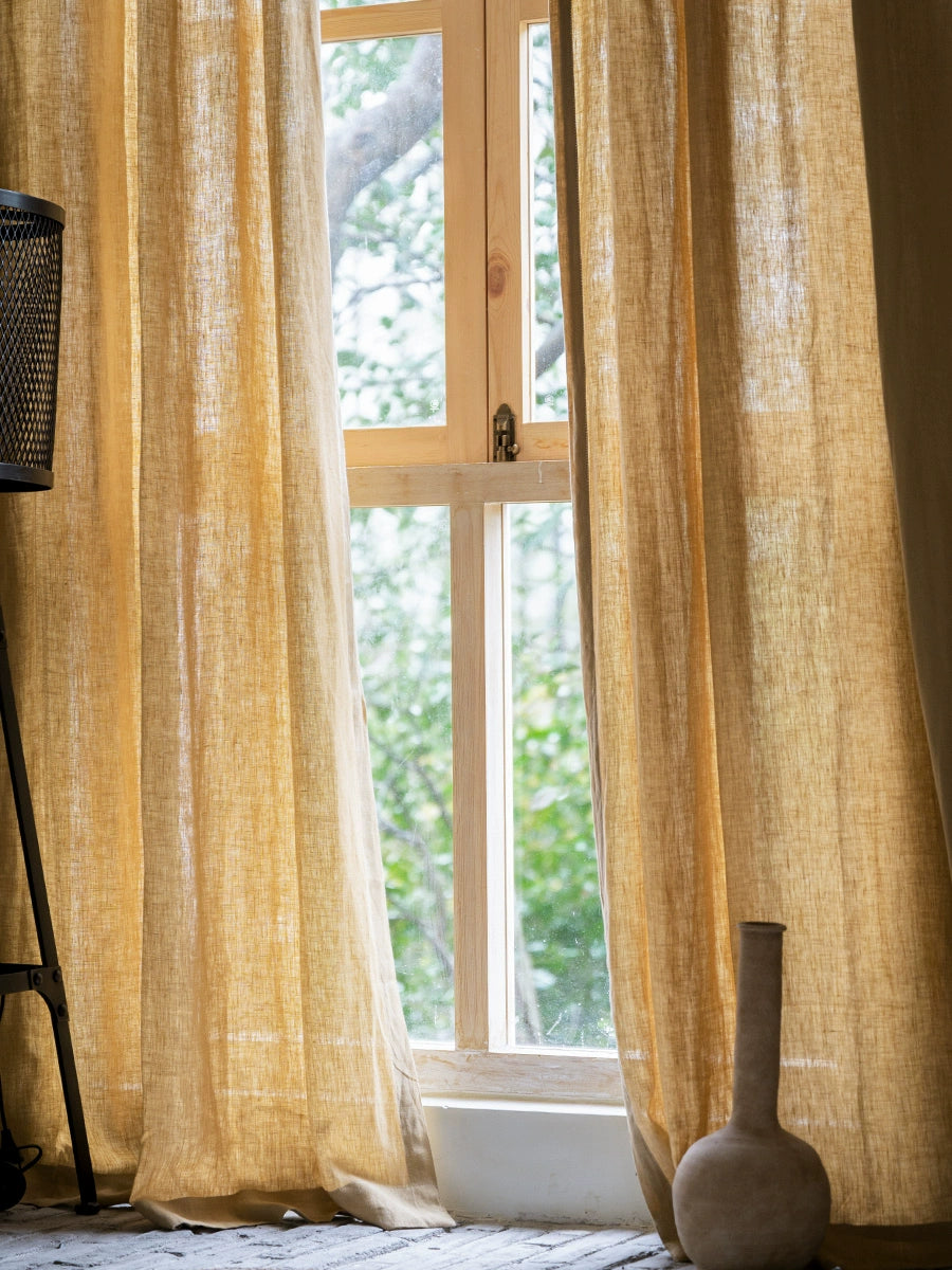 100% Pure Linen Curtains – Earth Tone Warm Yellow, Extra Wide 2.8m