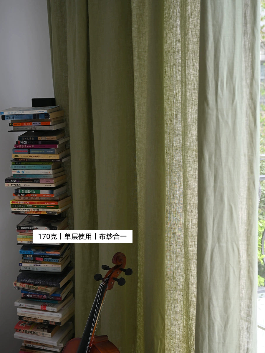 Rainy Green Pure Linen Curtains – Extra Wide 2.8m Natural Fabric
