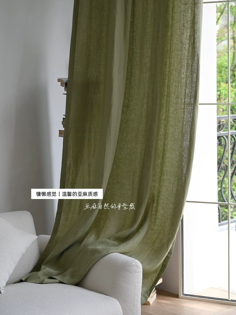 Rainy Green Pure Linen Curtains – Extra Wide 2.8m Natural Fabric
