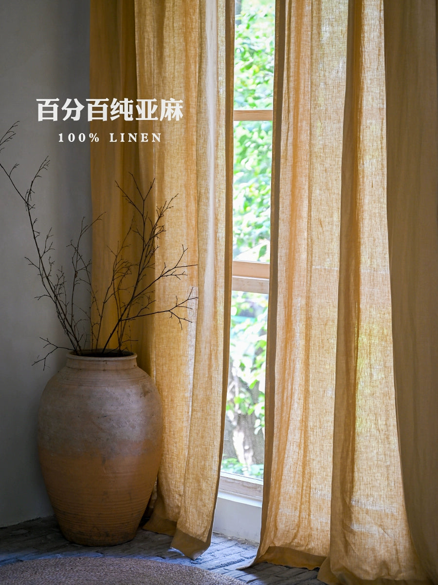 100% Pure Linen Curtains – Earth Tone Warm Yellow, Extra Wide 2.8m