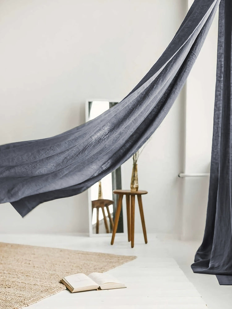 Crow Blue Pure Linen Curtains – Semi-Blackout Floor-to-Ceiling Drapes