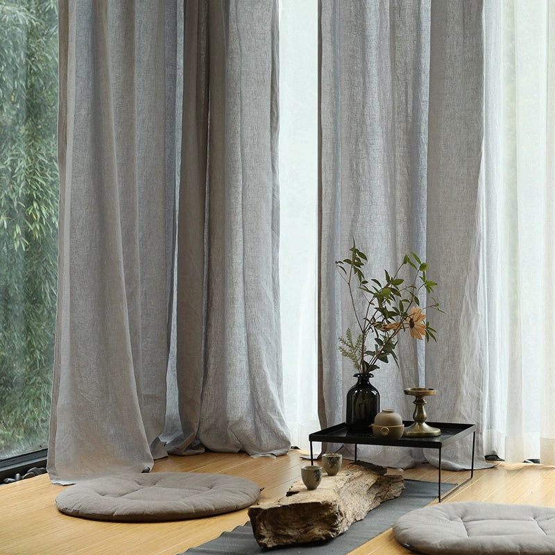 Japanese Zen Light Gray Linen Curtains – Natural Semi-Blackout Drapes