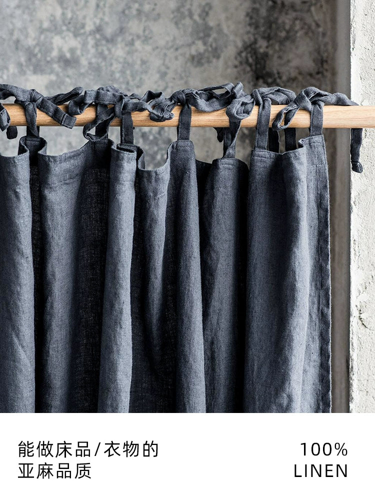 Crow Blue Pure Linen Curtains – Semi-Blackout Floor-to-Ceiling Drapes