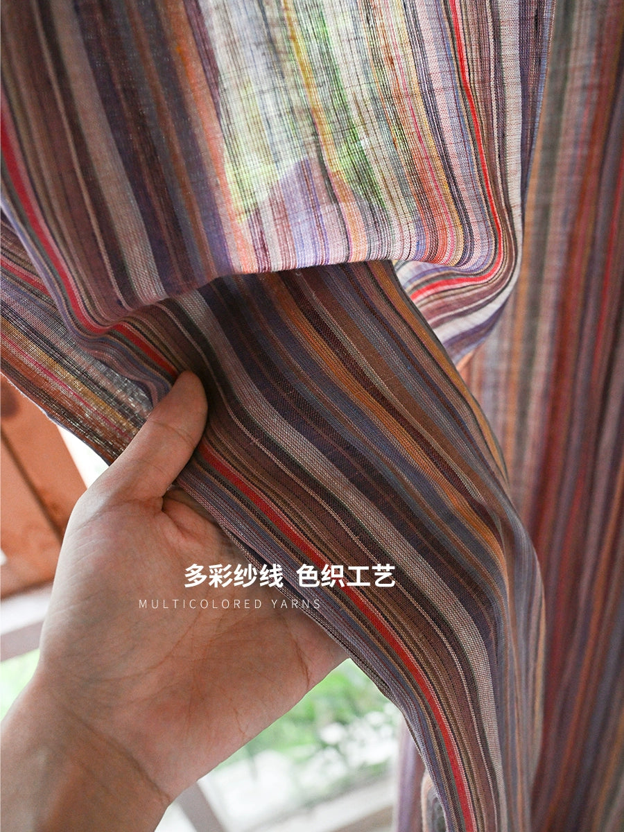 Yarn-Dyed Saffron Stripe Linen Curtains – Wabi-Sabi Natural Window Panels