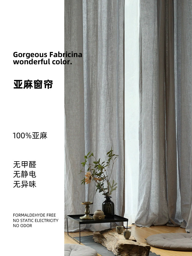 Japanese Zen Light Gray Linen Curtains – Natural Semi-Blackout Drapes