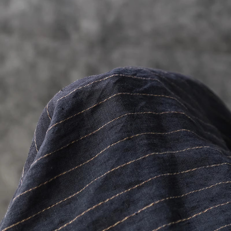 Dark Blue & Gold Striped Linen Curtains – Yarn-Dyed Pure Linen Drapes